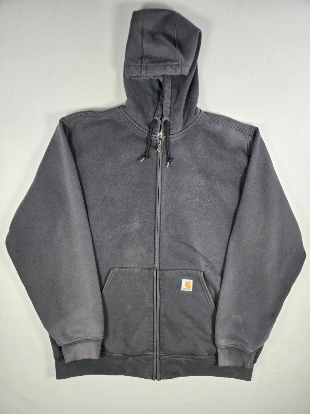 Vintage Carhartt K185 Heavyweight Zip Up Hoodie Faded Black Thrashed Distress